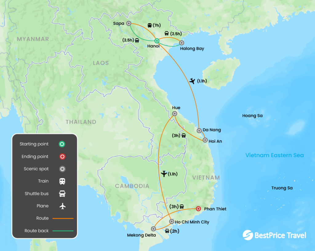 Mapa de Vietnam como un local – 2 semanas